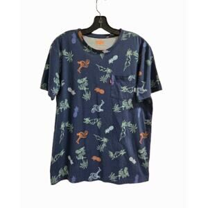 Levi’s Men’s T-Shirt Size Large Blue Tropical Print Flamingo Pocket Tee